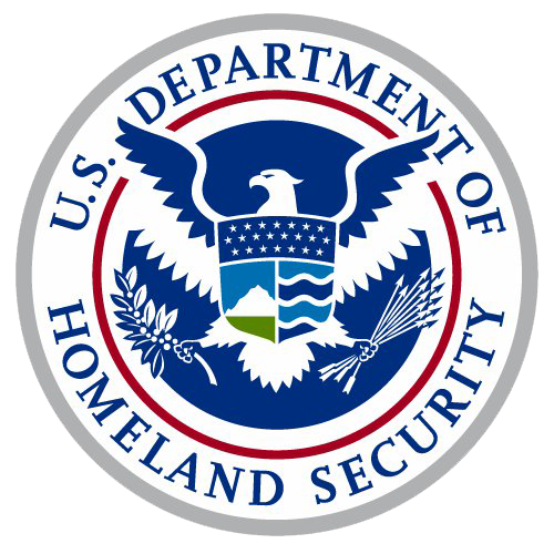 Logo of the U.S. Department of Homeland Security featuring a blue and white eagle inside a red and white circular seal with text, representing Human Capital Management.