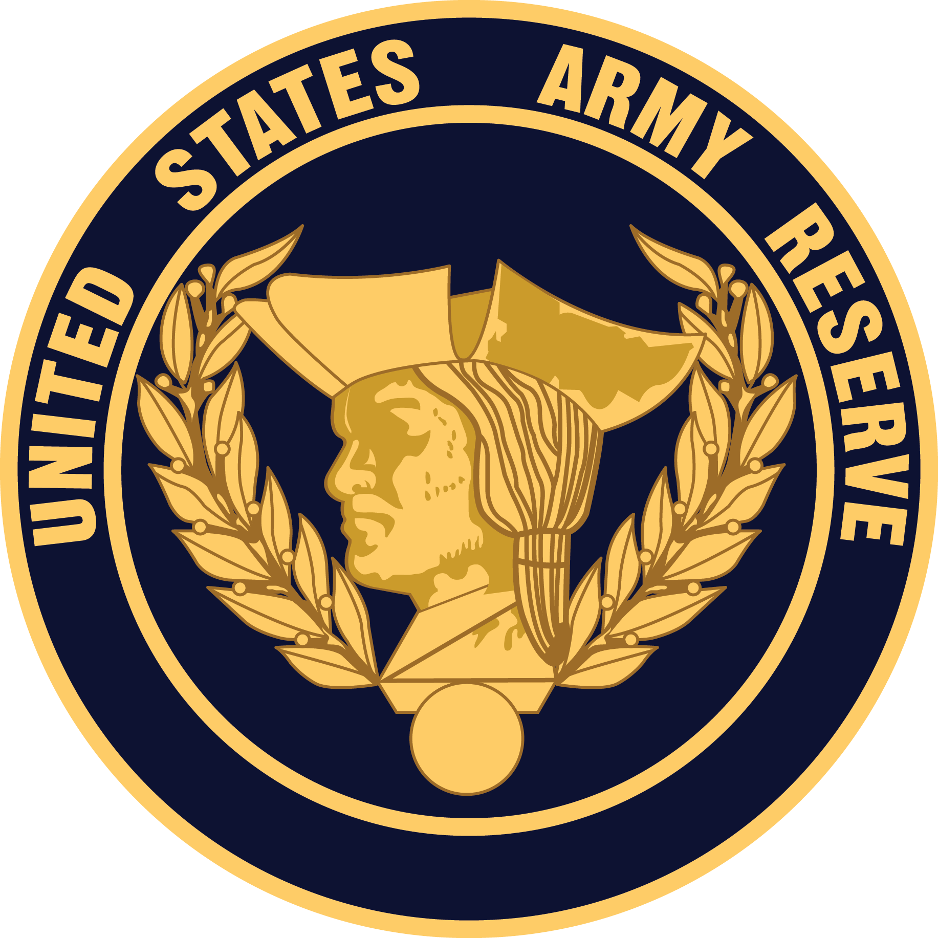 Official emblem of the United States Army Reserve featuring a central profile of a soldier, surrounded by laurel wreath and a gold and blue color scheme, symbolizing excellence in Learning and Development.