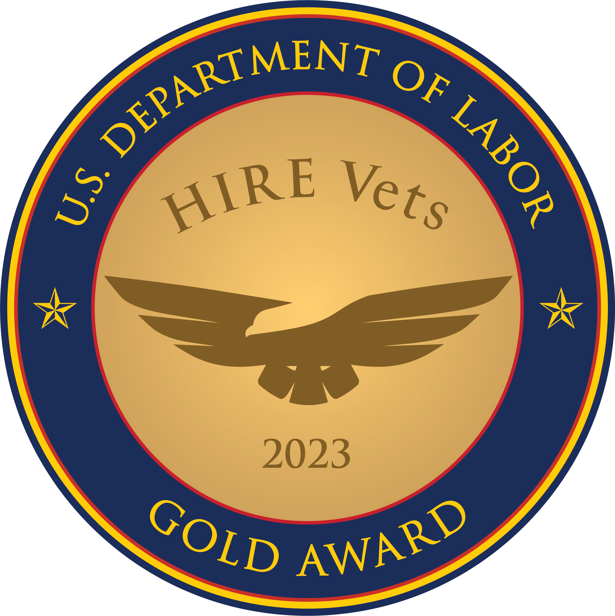 Logo of the U.S. Department of Labor's Hire Vets 2023 Gold Award